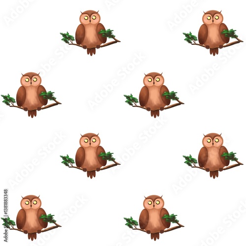 Owl seamless pattern. Cute bird.