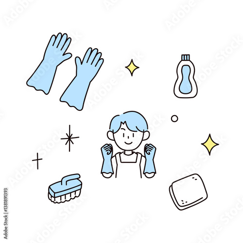 人物と掃除のイラストセット