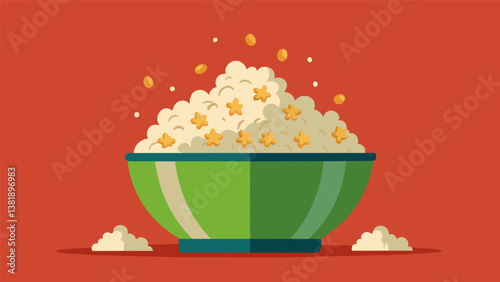 A bowl of popcorn popped on the stovetop and seasoned with nutritional yeast and herbs served in a reusable bowl.. Vector illustration