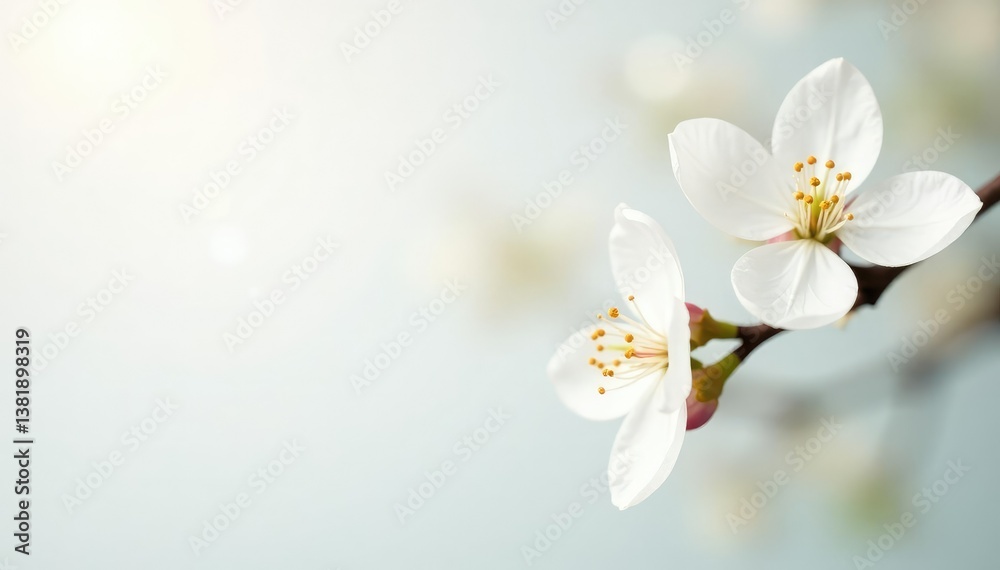 Delicate white blossoms against pure backdrop, soft, design, image Delicate white blossoms against pure backdrop, soft, design, image
