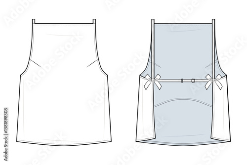 Casual Boxy Tank Top Technical Fashion Illustration. Sleeveless Blouse Vector Template. Backless with Adjustable Straps and bow details. Flowy Silhouette. Everyday Comfort. Women’s Top CAD Mockup.