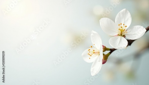Delicate white blossoms against pure backdrop, soft, design, image