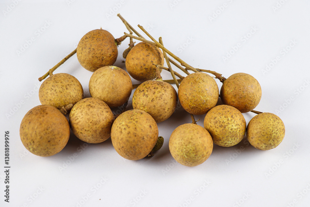 Fresh Longan Fruits on White Background with Stems Fresh Longan Fruits on White Background with Stems