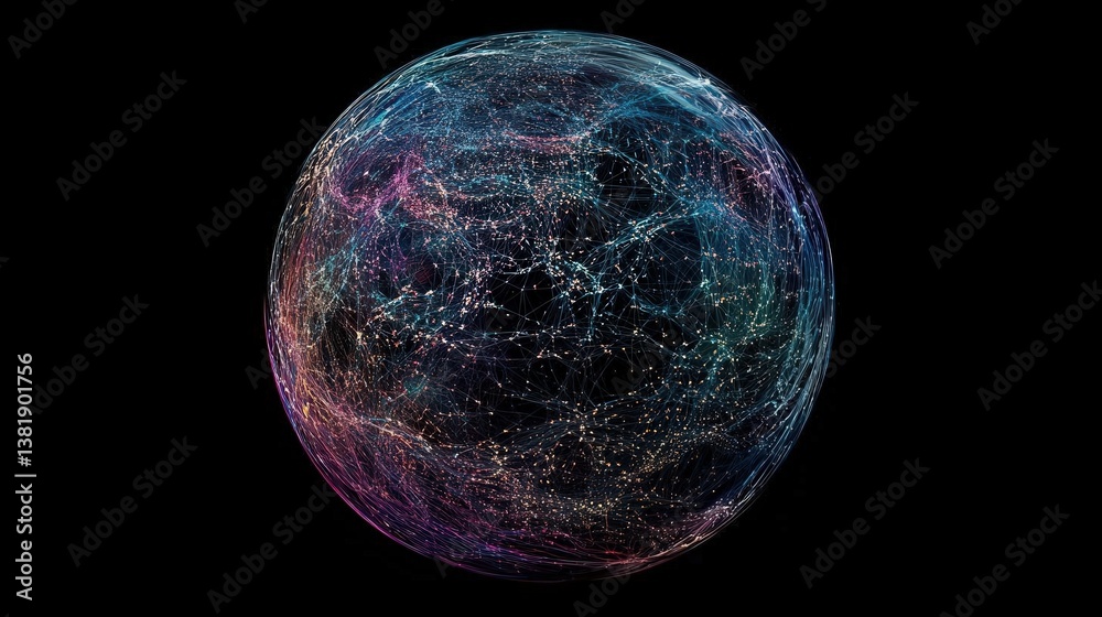 Obraz premium Abstract digital Earth with glowing network connections, representing global internet, data transfer, and connectivity. Futuristic illustration in modern digital art style.