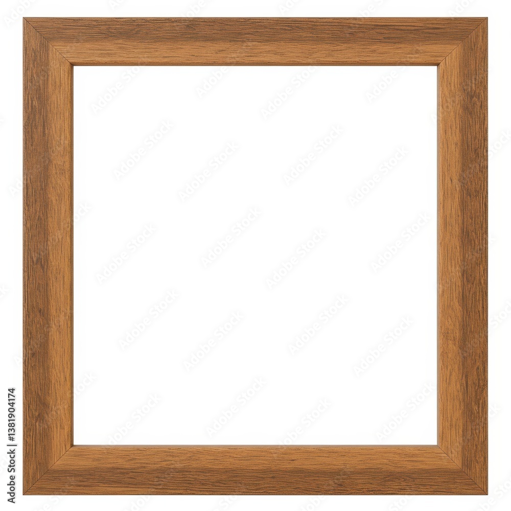 A square wooden frame with a light brown finish and a blank white center on a white background A square wooden frame with a light brown finish and a blank white center on a white background