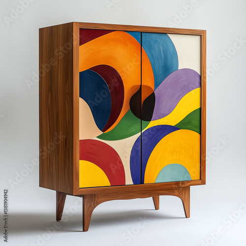 A vibrant and playful cupboard with an unconventional design that adds charm to any room