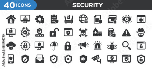Security icons collection. Related secure, access, protection, defense. Solid colors style icons. Vector illustration isolated on white background