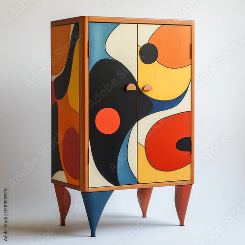 A vibrant and playful cupboard with an unconventional design that adds charm to any room
