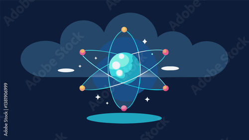 A hologram projecting the electron cloud of an atom visualizing its orbitals and allowing for the identification of its hybridization state.. Vector illustration