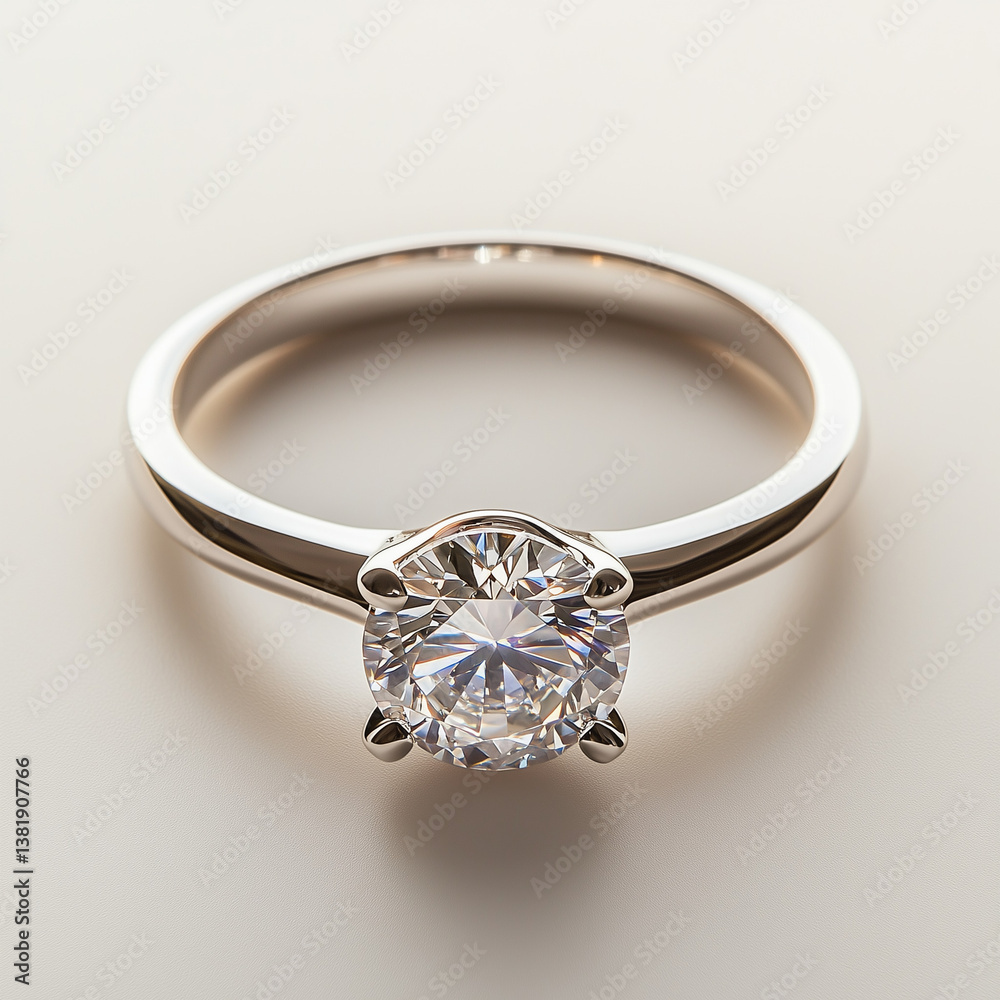 A close-up shot of a sparkling diamond ring with a platinum band, reflecting light A close-up shot of a sparkling diamond ring with a platinum band, reflecting light
