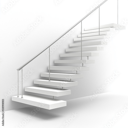 A modern staircase with floating white steps and metal supports creating a sleek look