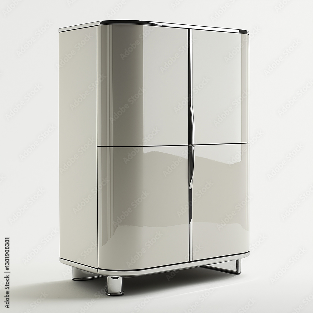 A high-end cupboard with sleek chrome accents and a luxurious wooden finish A high-end cupboard with sleek chrome accents and a luxurious wooden finish