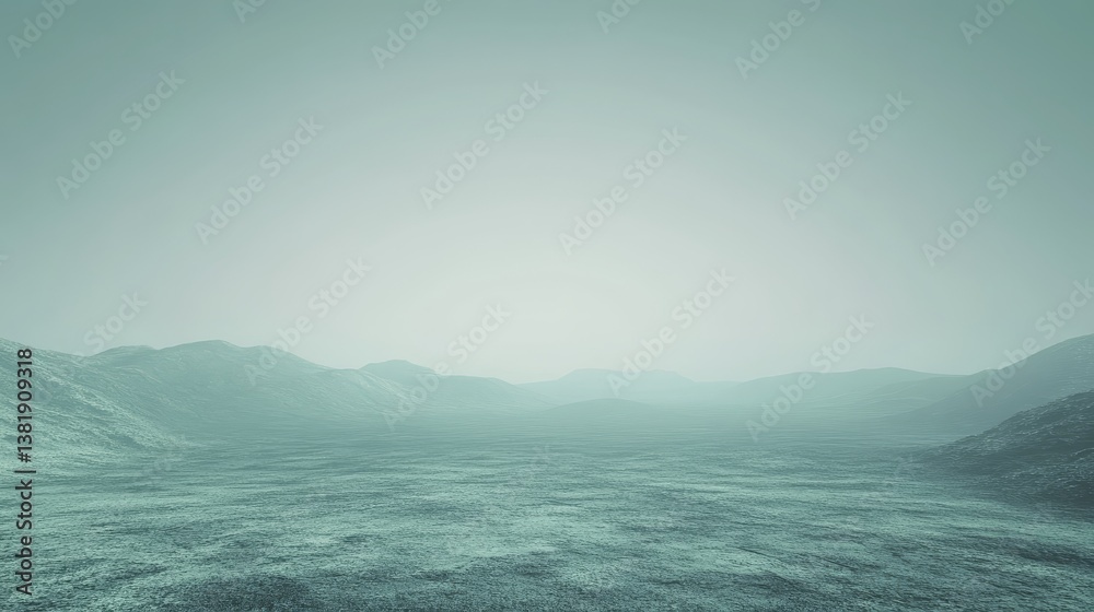 Naklejka premium Misty green landscape of rolling hills under overcast sky