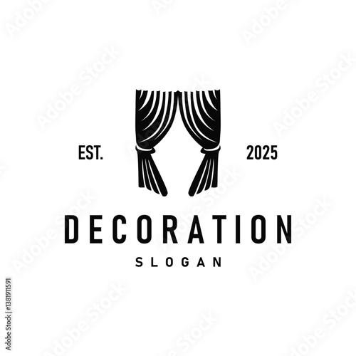 home decoration design with simple minimalist curtain logo concept, window decoration template illustration for business brand