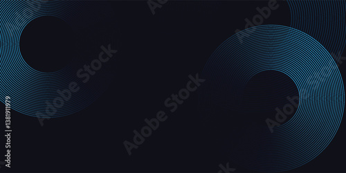Abstract blue glowing geometric lines on dark blue background. Modern shiny blue circle lines pattern. Futuristic technology concept. Suit for cover, poster, banner, brochure, header, website