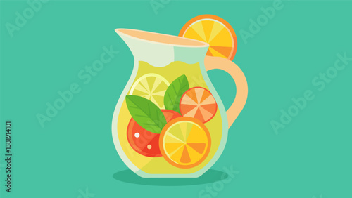 A refreshing pitcher of homemade lemonade served with slices of fresh fruit for a refreshing and hydrating option.. Vector illustration