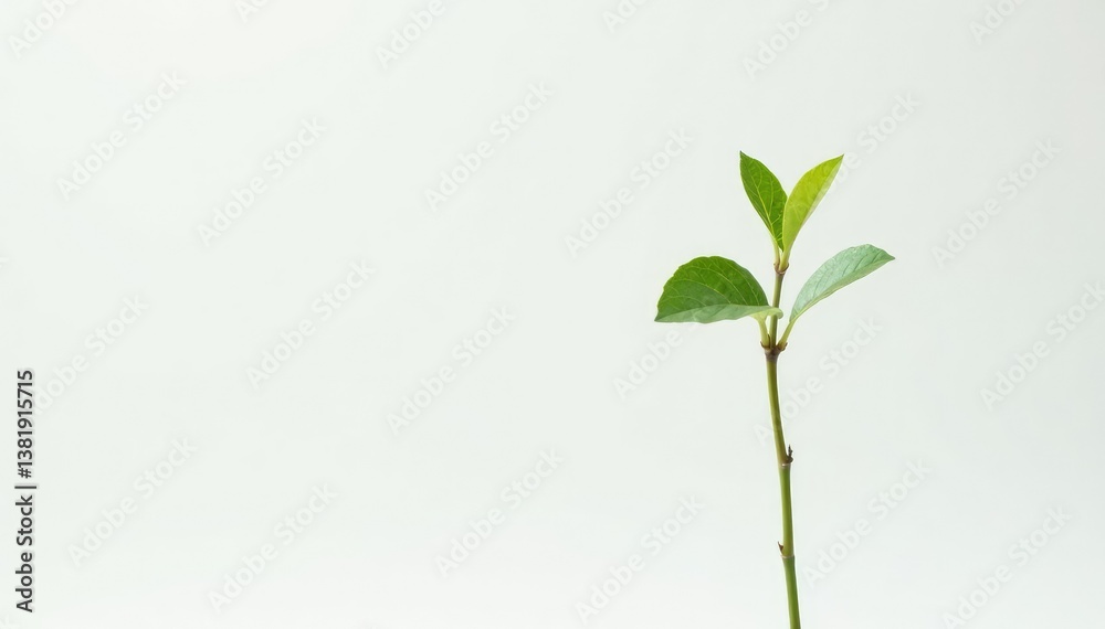 Fototapeta premium Single, delicate sapling against pure white backdrop, isolated, new, sapling