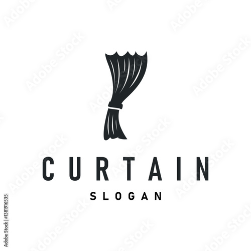 home decoration design with simple minimalist curtain logo concept, window decoration template illustration for business brand