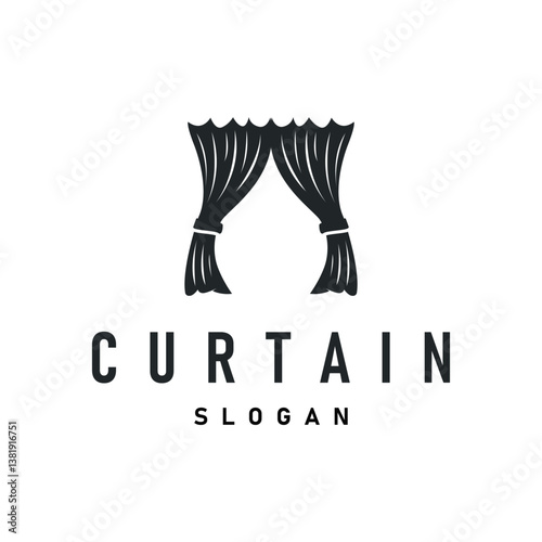home decoration design with simple minimalist curtain logo concept, window decoration template illustration for business brand