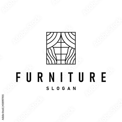 home decoration design with simple minimalist curtain logo concept, window decoration template illustration for business brand