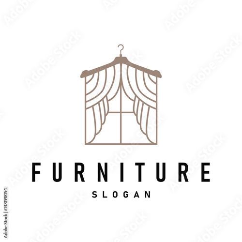 home decoration design with simple minimalist curtain logo concept, window decoration template illustration for business brand