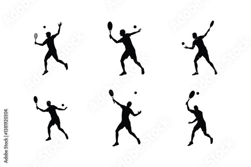 Dynamic Tennis Players in Action Silhouettes