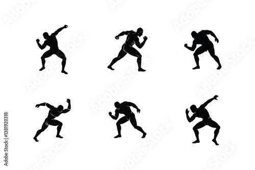 Wallpaper Mural Dynamic Black and White Silhouettes of Athletic Male Figures Torontodigital.ca