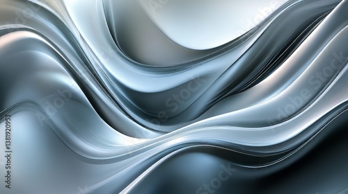 Abstract fluid design with smooth, flowing lines and a metallic finish creating a sense of movement and depth.