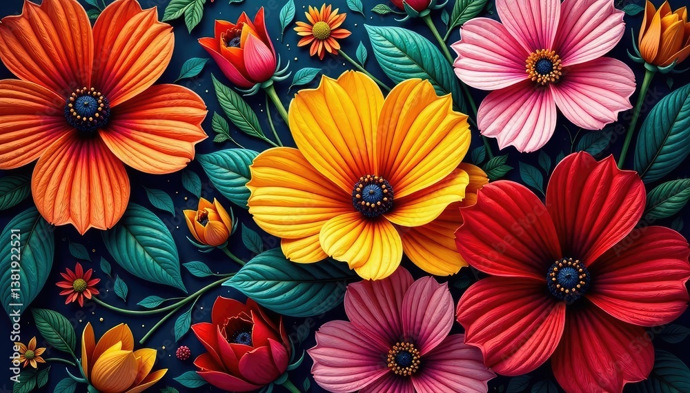 Bold blooms, vibrant tapestry weave, close-up, weave, background Bold blooms, vibrant tapestry weave, close-up, weave, background