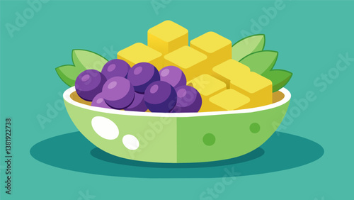 A bowl of gs and cheese cubes offering a refreshing and nutritious snack option.. Vector illustration