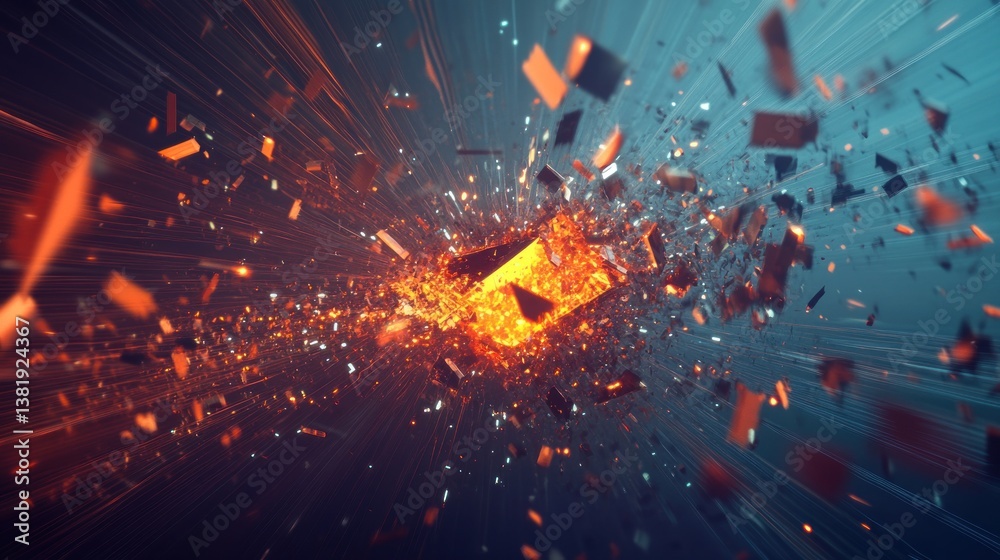 Obraz premium Object Exploding with Debris and Light Streaks Abstract Background
