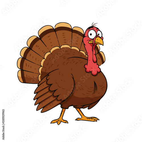 Cute cartoon turkey waving happily for Thanksgiving