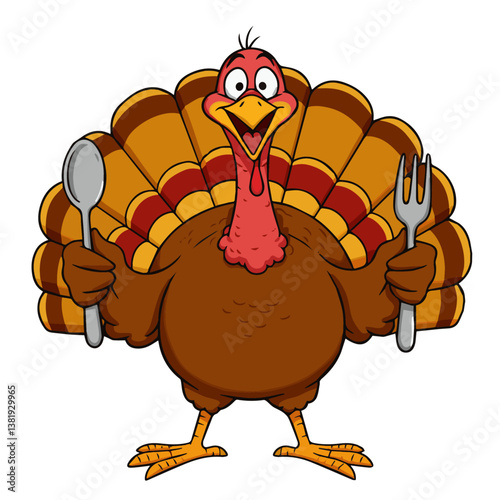Cute cartoon turkey waving happily for Thanksgiving