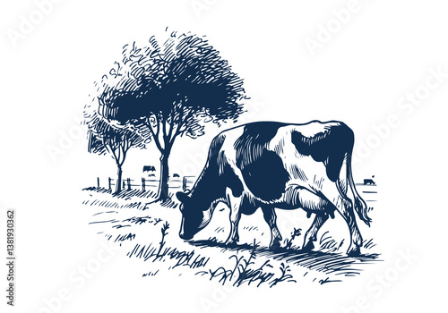Holstein Friesian cattle hand drawn vector illustration