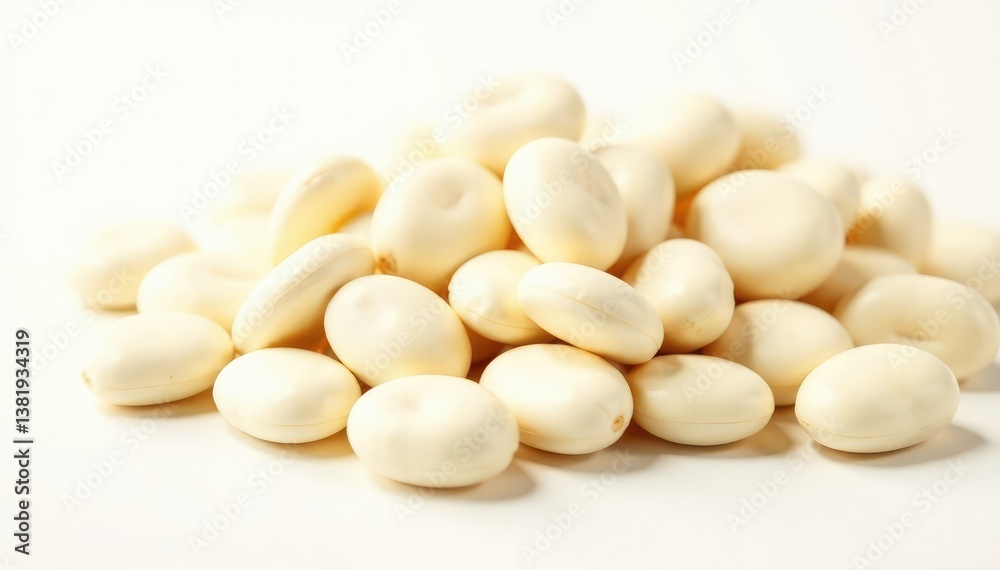 Pile of white beans against pure white backdrop, organic, natural, cooking Pile of white beans against pure white backdrop, organic, natural, cooking