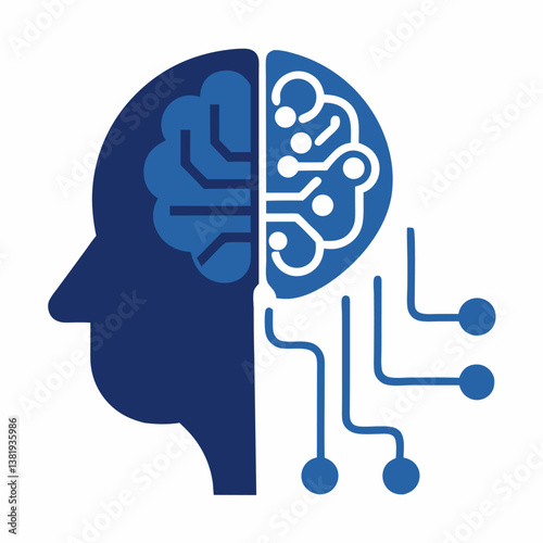 Next Generation Artificial Intelligence Icon – Brain and Circuit Board Fusion Symbolizing Human and Machine Intelligence on White Background