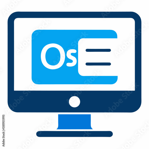 Operating System Icon – Computer Monitor with “OS” Symbol and Data Lines, Tech Interface Vector on White Background