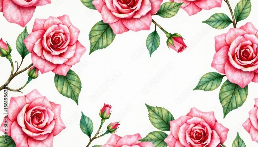 Naklejka premium Delicate watercolor roses in a repeating pattern , design, botanical