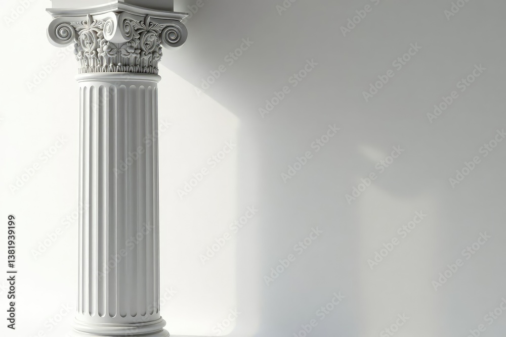 Elegant Roman column detail against stark white , backdrop, antiquity, sophisticated Elegant Roman column detail against stark white , backdrop, antiquity, sophisticated