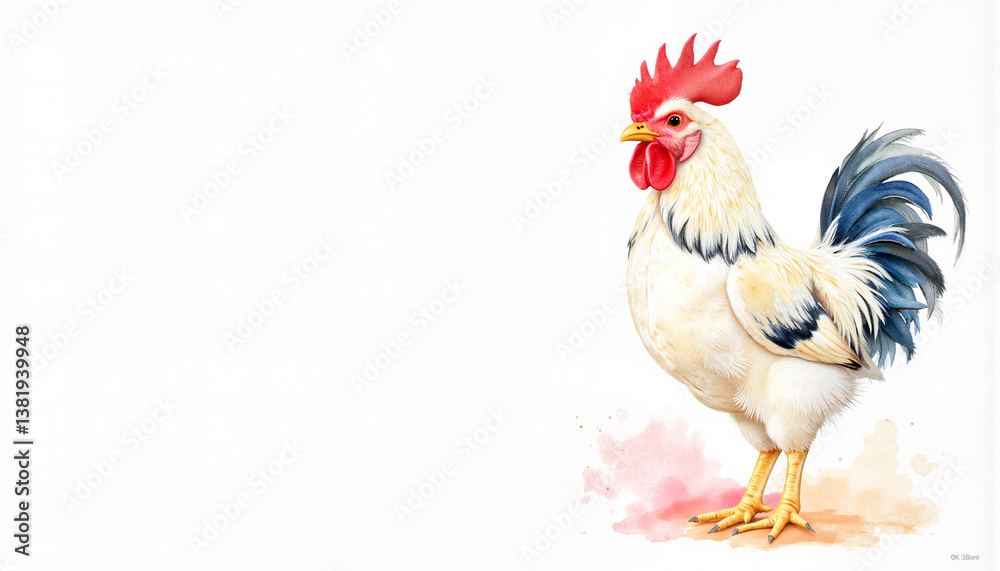 Fototapeta premium White rooster standing against a light background