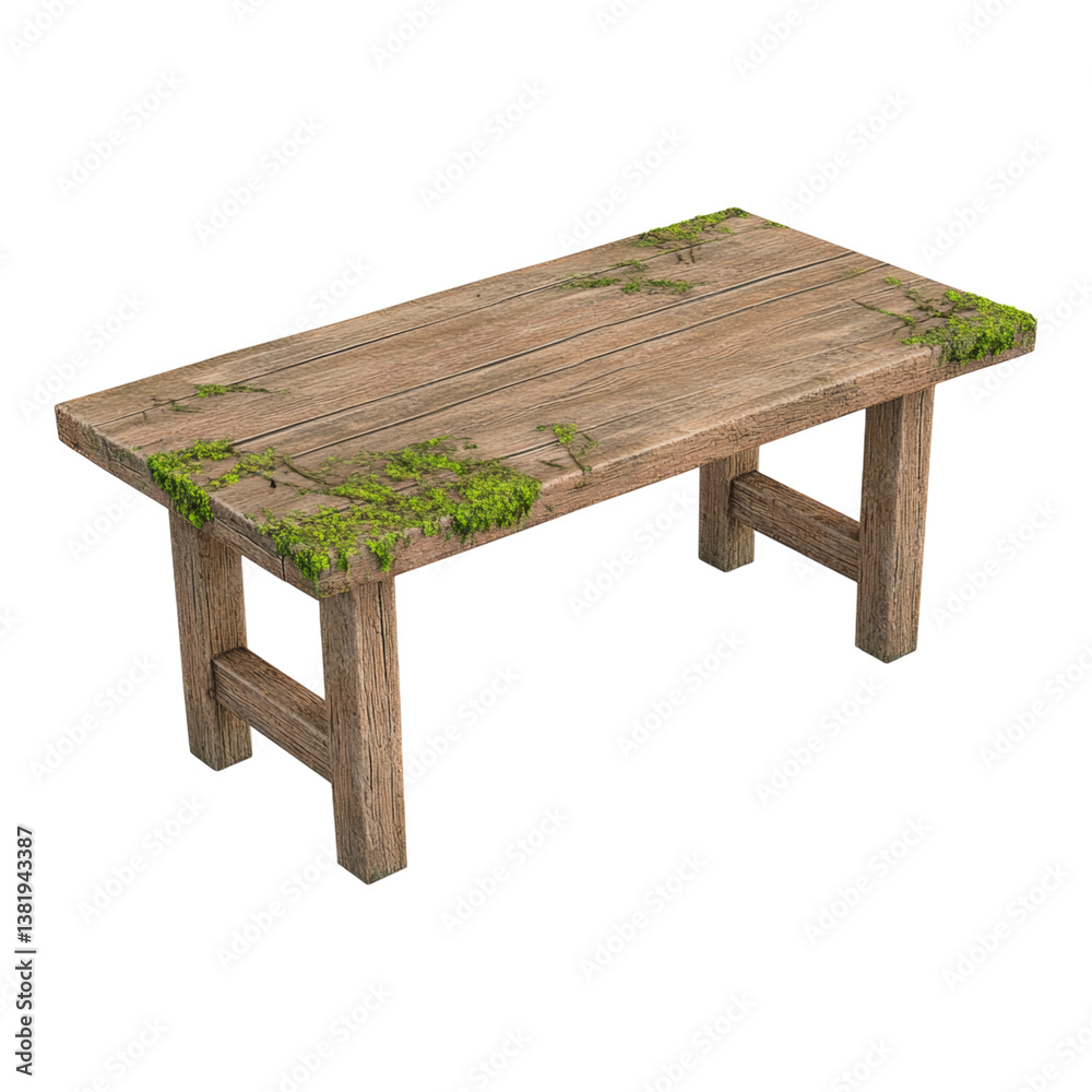 Weathered Wooden Table with Moss Detail and Texture Weathered Wooden Table with Moss Detail and Texture