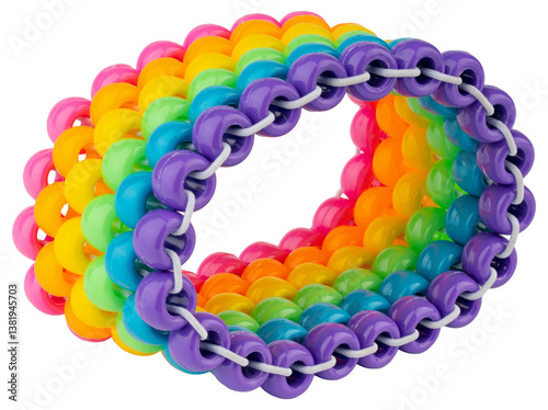 Kids rainbow bead bracelet. Children beaded toy accessory. Colorful jewelry  for girls. Kandi bracelet creative design. Plastic bangle art gift. Pink, orange, yellow green blue purple. Hobby necklace.