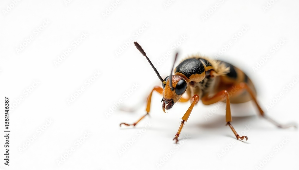 Close-up of a single insect on pure white background, body, clean, wildlife Close-up of a single insect on pure white background, body, clean, wildlife