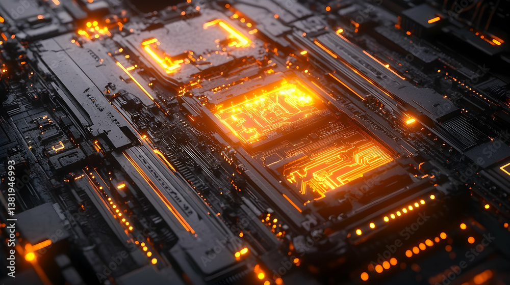 Glowing Circuit Board, Tech Detail, Abstract Background Glowing Circuit Board, Tech Detail, Abstract Background