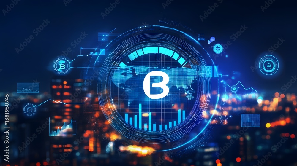 Cryptocurrency IPO Concept with Digital Hologram for Business and Finance Presentation.