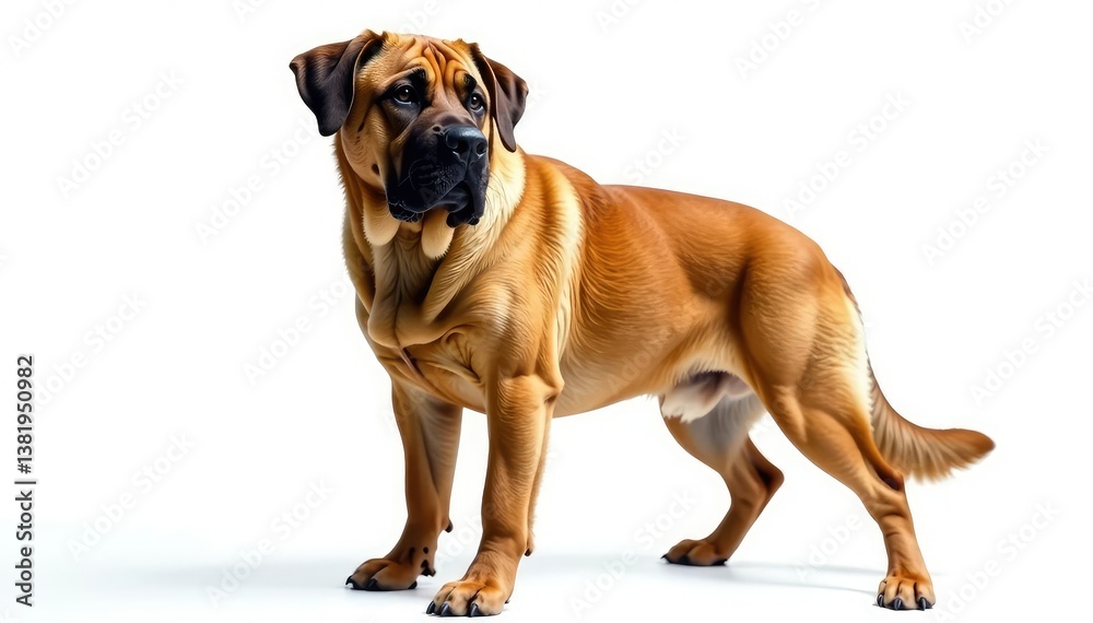 Obraz premium Majestic Mastiff, powerful stance, white background, standing, portrait
