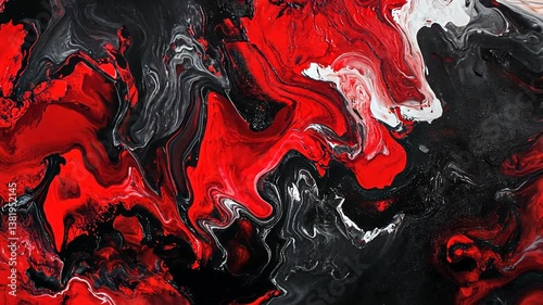 Abstract Red Black White Fluid Acrylic Pour Painting photo