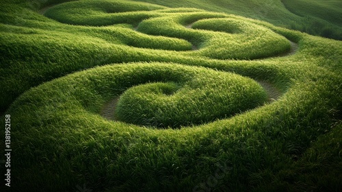 Serenity Found: Tranquil Winding Path Amidst Lush Tall Grass Field