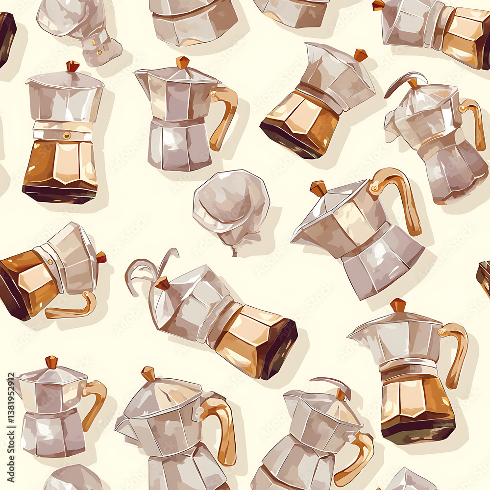 seamless pattern Realistic and artistic illustrations of coffee beans, brewing equipment, coffee cups for background or wallpaper seamless pattern Realistic and artistic illustrations of coffee beans, brewing equipment, coffee cups for background or wallpaper
