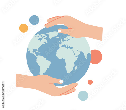 Human hands embracing the Earth with colorful planets in background  